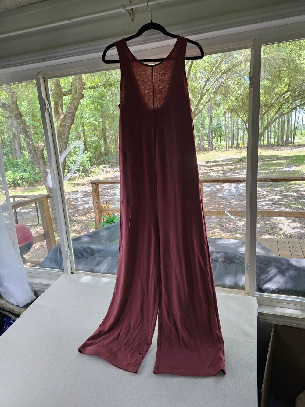 NWT M Fabletics Grace Relaxed Jumpsuit Dark Rouge Travel Fit